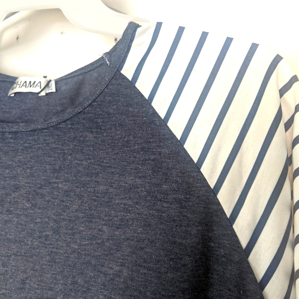 Chama Plus Size Basic Striped Short Sleeve Top - Picture 2 of 6